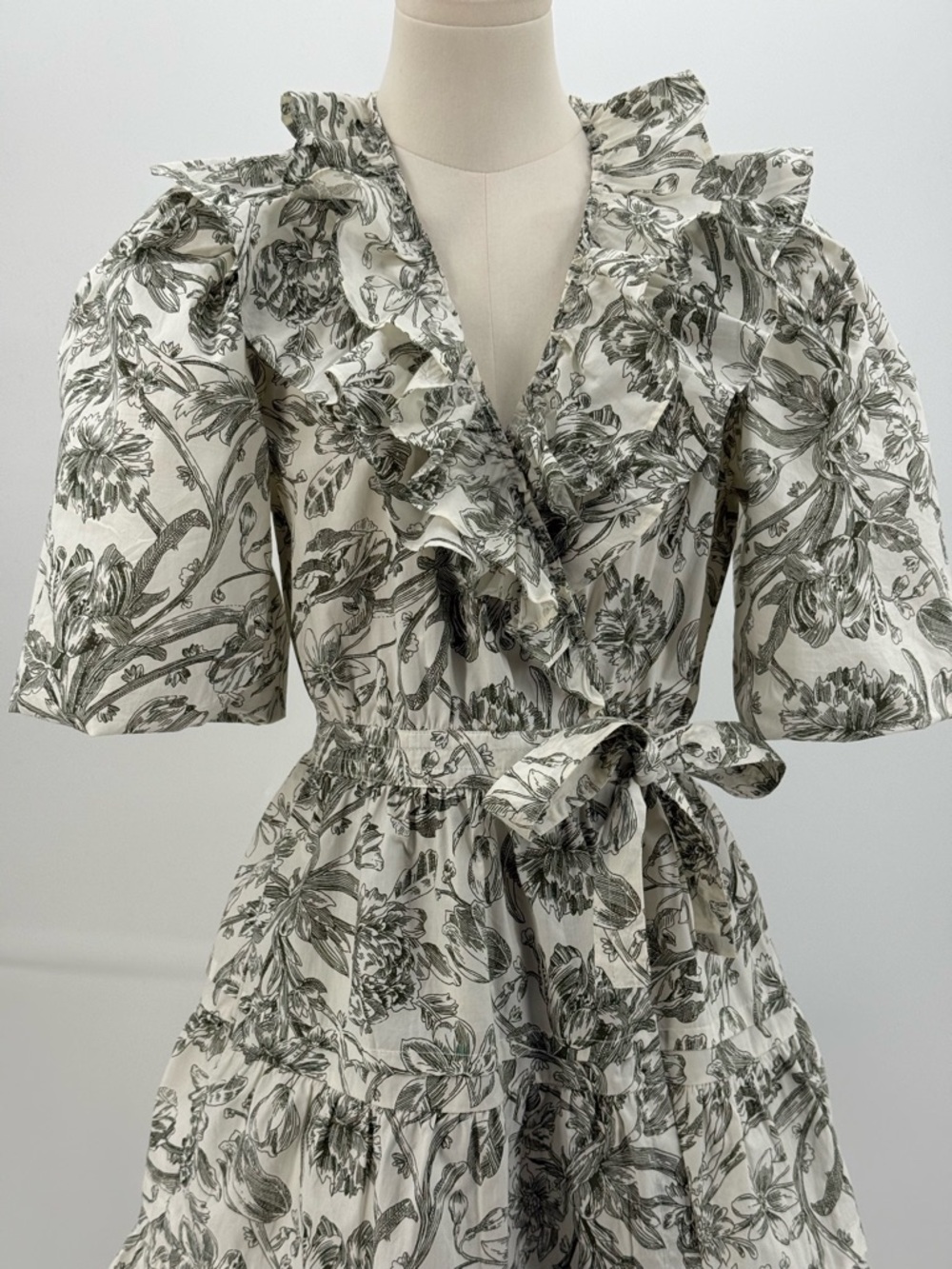 Caroline Constas Floral Wrap Mini Dress Puff Sleeve Romantic Summer Boho Chic - Picture 4 of 16